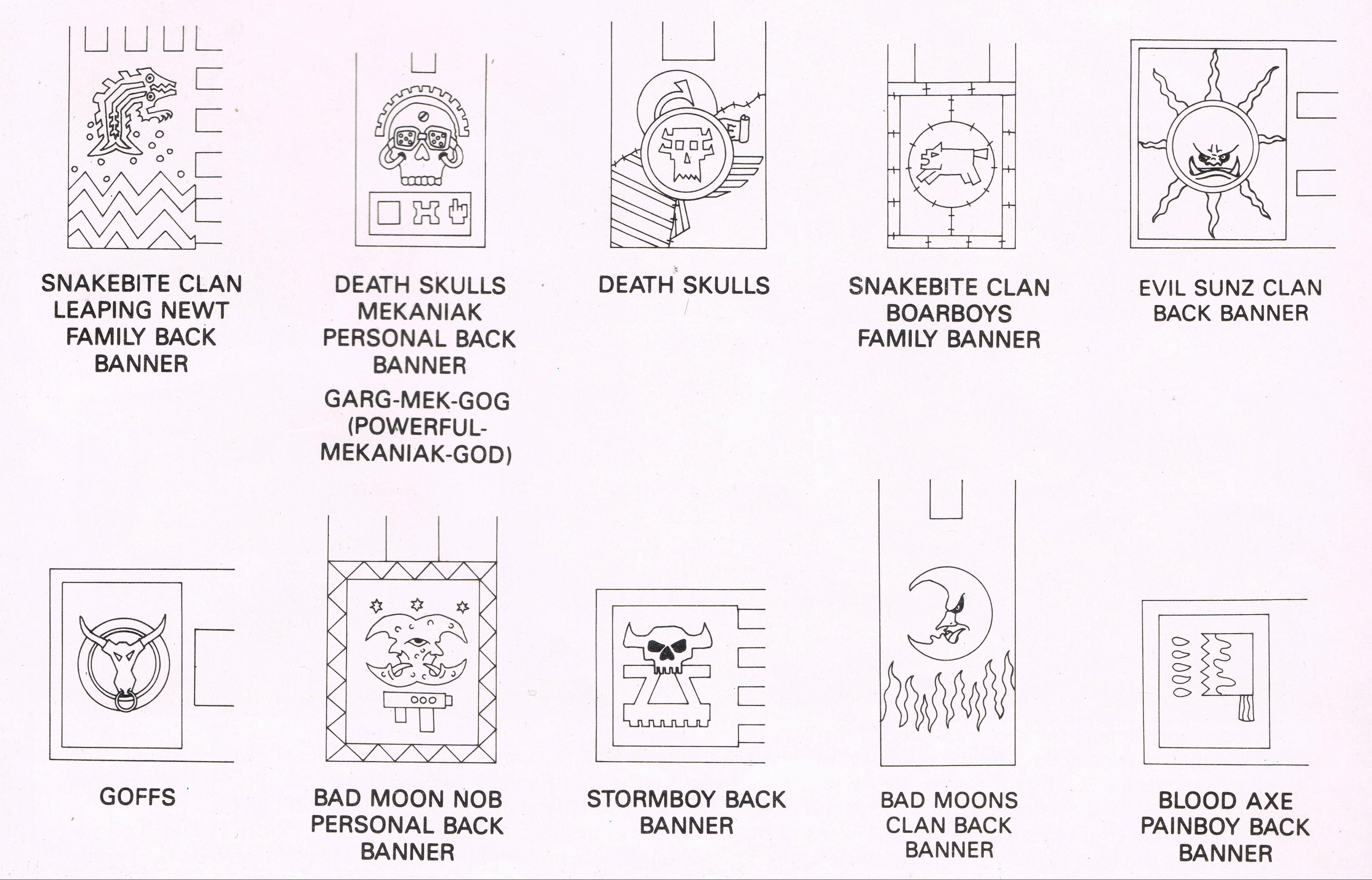 Space Ork back banners from WD122 black and white line